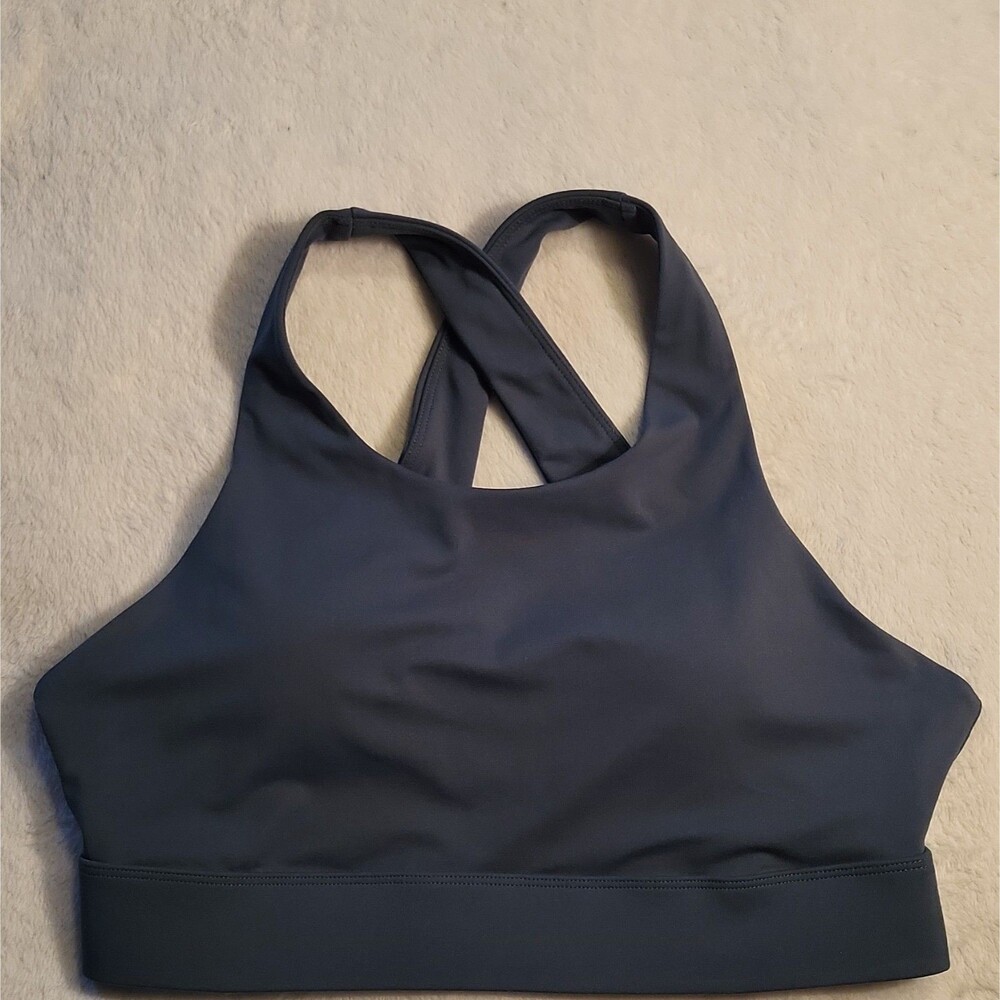 Fabletics High Neck Crossback Sports Bra Steel Blue Activewear Top Excellent L